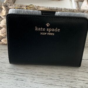 NWT Kate Spade Black Leather Wallet with Gold Details